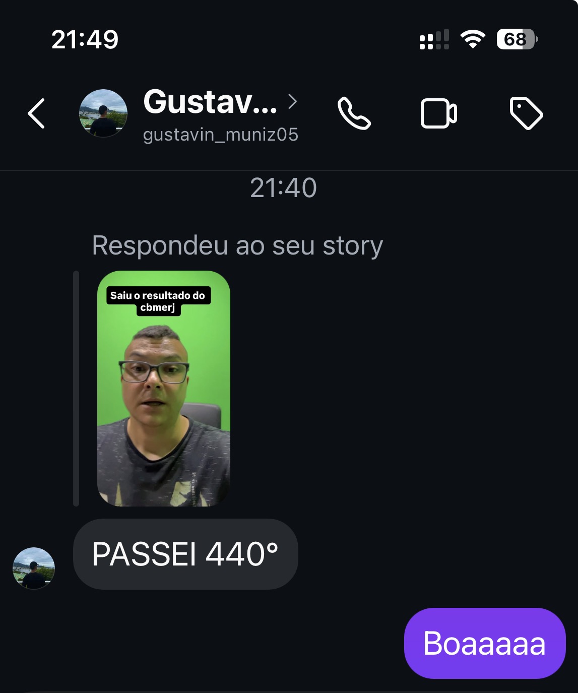 Aluno comemora aprovação na colocação 440